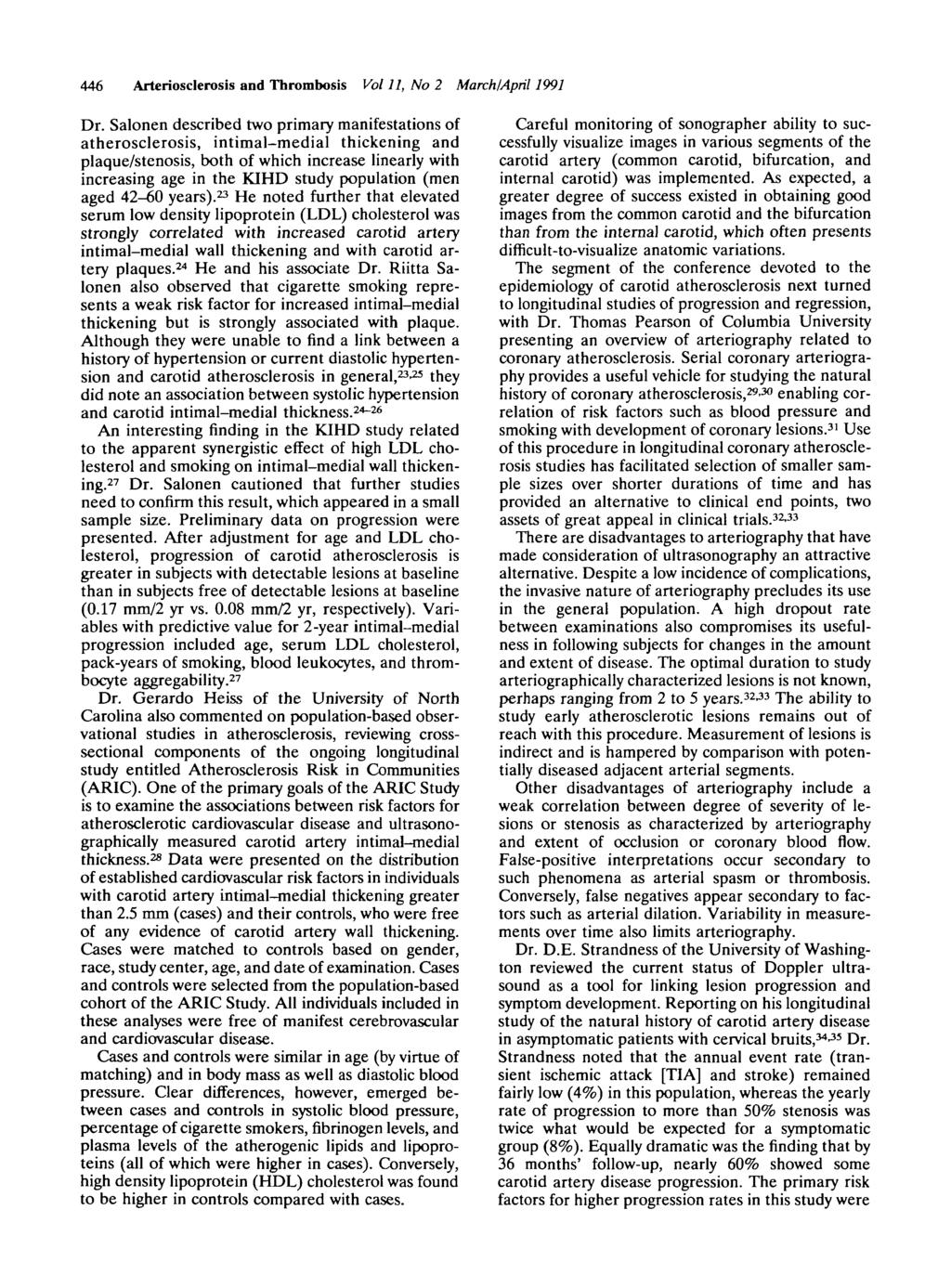 446 Arteriosclerosis and Thrombosis Vol 11, No 2 March/April 1991 Dr.