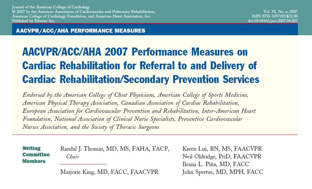 Cardiac Rehab Referral ACC/AHA guideline Recommendation: Referral to CR is a Class I level of recommendation both in an inpatient & outpatient setting for patients post: MI, PCI, CABG, Stable Angina,