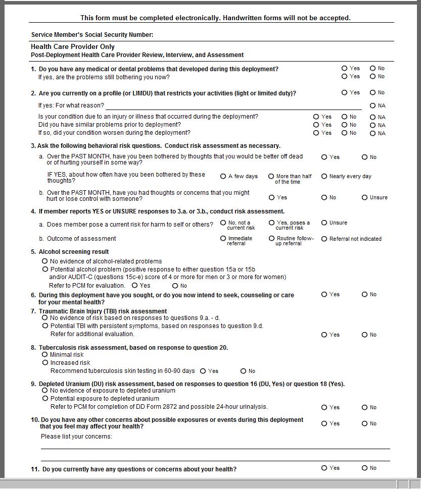 Post-Deployment Health Assessment Form