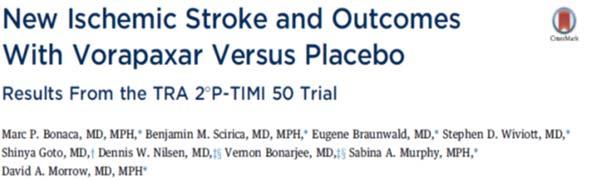 Vorapaxar reduces ischemic stroke in patients with MI or PAD
