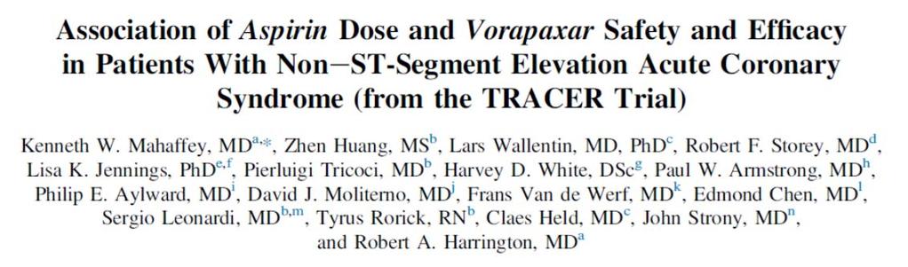 Most TRACER participants were treated with low dose ASA, although a high dose was common in North America.