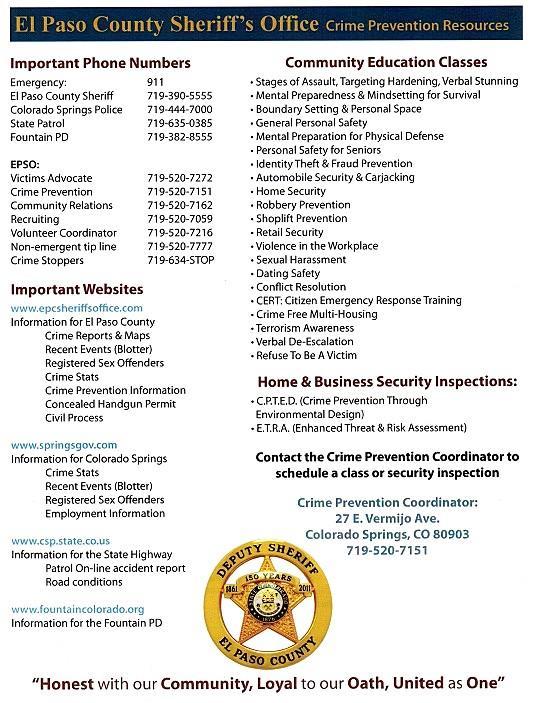 Useful Information provided by Sheriff Elder at September meeting Here is some information you might find valuable.