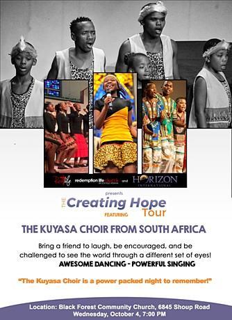 African Children s Choir Black Forest Community Church, Wed, Oct 4 th at 7 PM The African Children s Choir is coming to Black Forest!