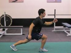 The movement is a lunge, performed in a more dynamic