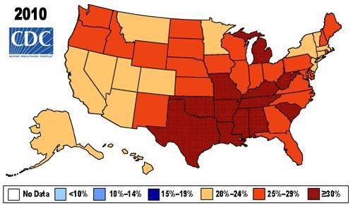 Obesity: Where it all Begins 1995 Obesity rates in all 50 states were less than 20% 2000 Only 28 states less than
