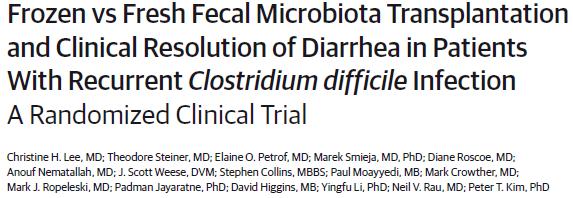 JAMA 2016 Design: blinded non-inferiority RCT Population: 219 patients >18 years old with recurrent Clostridium difficile (ELISA or PCR with 3