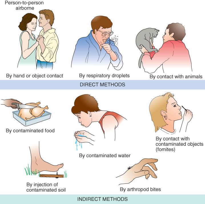 Direct transmission physical contact with one who has the disease.