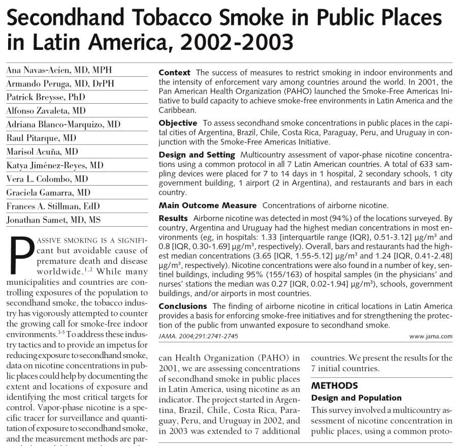 Secondhand Tobacco Smoke in Public Places Source: Navas-Acien, et