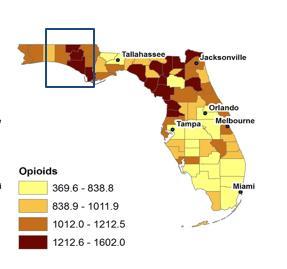 Prescriptions per 1,000 county residents for all controlled