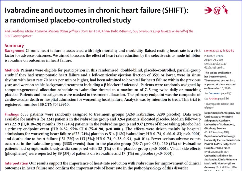 Placebo Ivabradine Heart rate Lancet,