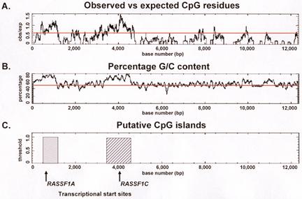 J. C. Lindsey, et al. Fig. 2. Plots showing identification of promoter-associated CpG islands in the human genome.
