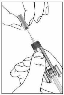 6. Inspect the syringe. DO NOT USE if it is broken or if the liquid looks cloudy or contains particles. In all these cases, return the entire product pack to the pharmacy. 7.