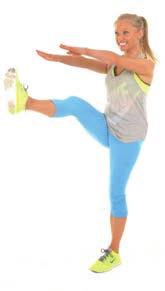 lunge position with your hands on your hips.