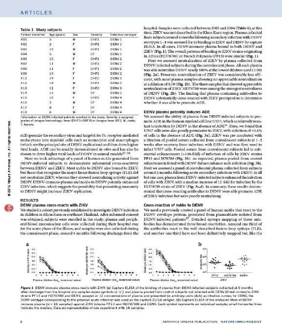 Preexisting immunity to DENV causes ADE of ZIKV replication Here we took advantage of a panel of human mabs generated from DENV-infected subjects to demonstrate substantial crossreactivity between