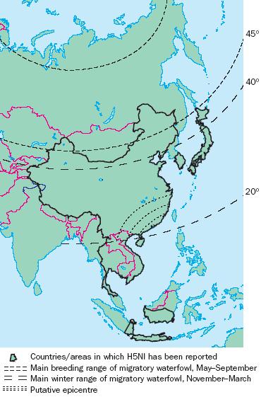 This may fit for migratory waterfowl arriving to winter in southern China, but what is the evidence for migratory birds transmitting H5N1 across the region?