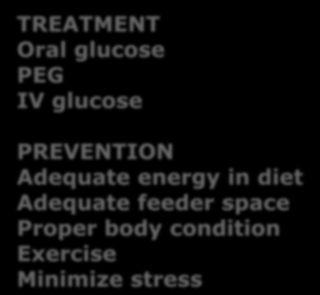 TREATMENT Oral glucose PEG IV glucose PREVENTION Adequate energy in