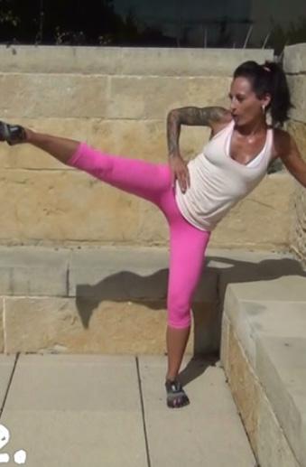 Perform side kicks with your left leg for half of your interval, then switch to your