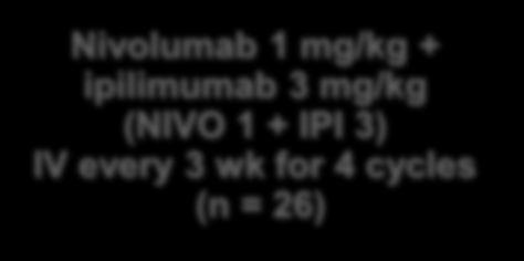 (n = 104) Nivolumab 3 mg/kg IV every 2 wk Treatment beyond progression was permitted if treatment was tolerated and prespecified clinical benefit was noted Tumor measurements: CT or MRI every 6 wk