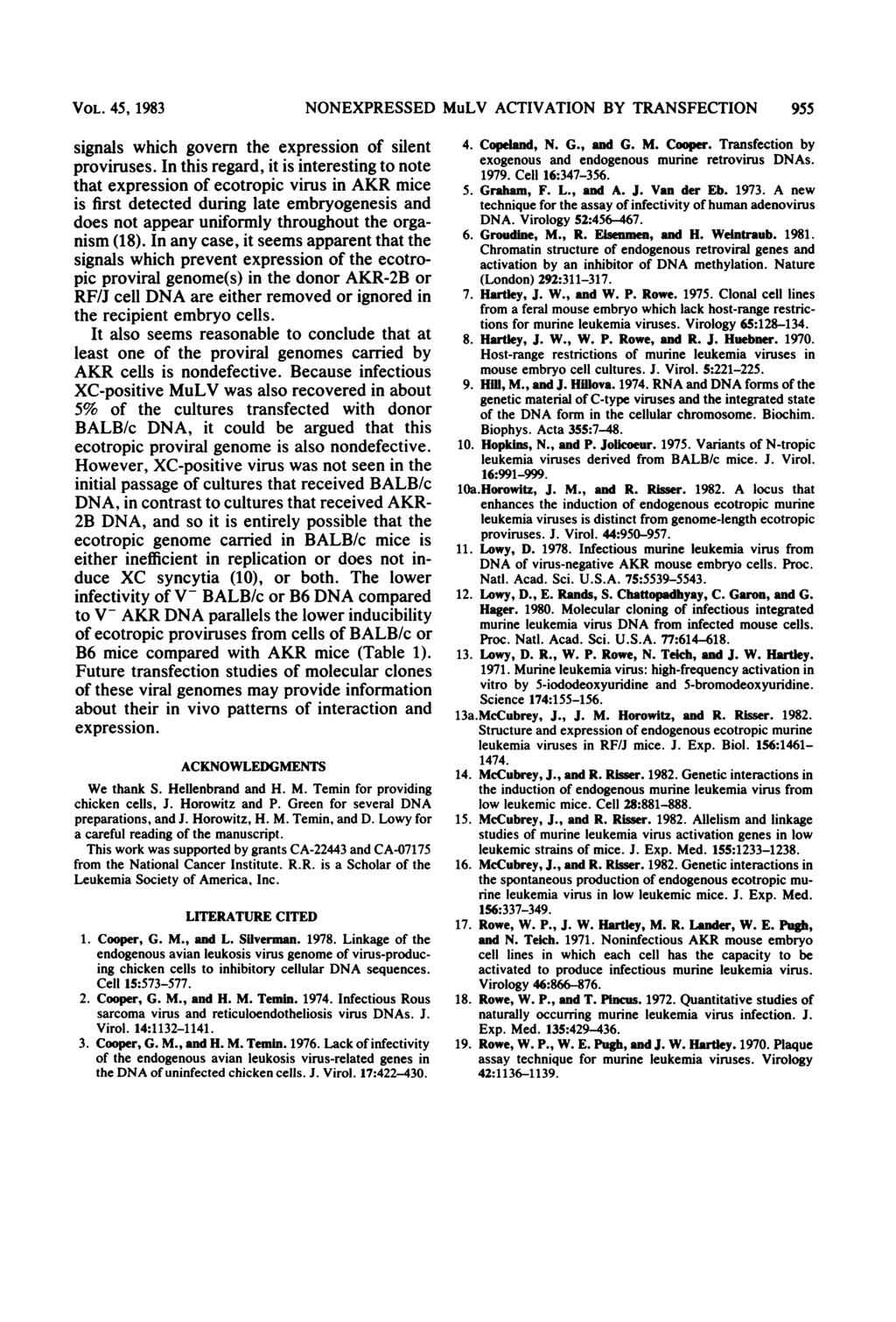 VOL. 45, 1983 signals which govern the expression of silent proviruses.