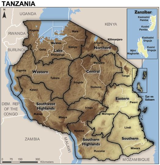 Map of Tanzania, including Moshi (6). 1.2.