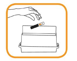 The injection begins when a first click is heard and the orange band at the bottom of the autoinjector disappears. Keep the container out of the sight and reach of children.