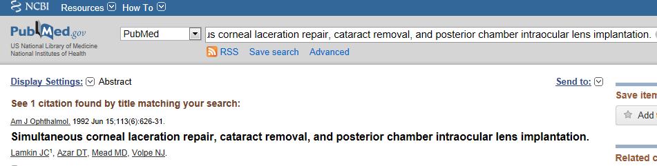 Simultaneous corneal laceration repair + ECCE + PCIOL was done in 7 patients Average follow-up 10½ months All patients achieved visual acuity of >20/40 with spectacle correction YAG capsulotomy only