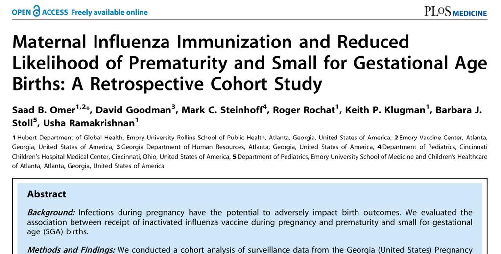 Cohort analysis of surveillance data Birth outcomes & influenza