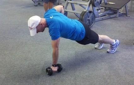 (To perform a row, maintain the push-up