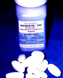 Penicillins: Augmentin Augmentin is amoxicillin with potassium clavulanate (clavulanic acid 125 mg).