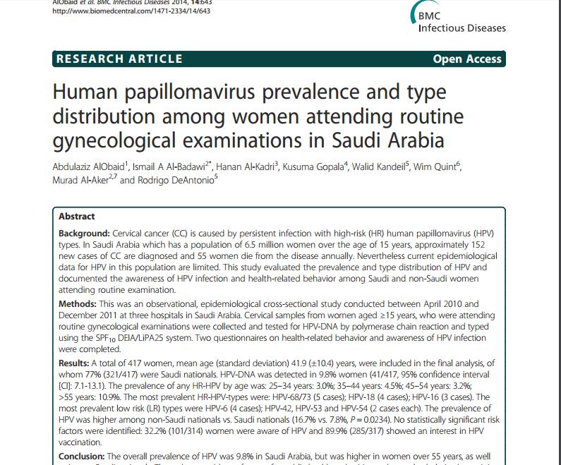 STUDIES: This was an observational, epidemiological cross-sectional study conducted between April 2010 and December 2011 at three hospitals in Saudi Arabia Result : 1.