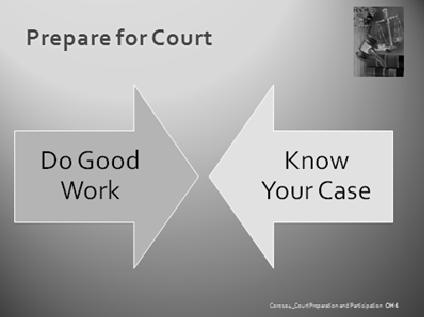 Display OH7, Prepare for Court. Do good work You begin preparing your testimony the moment you begin working with a family.
