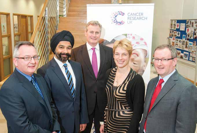 Professor David Waugh (CCRCB Director) with Harpal Kumar (CRUK Chief Executive), Professor Peter Johnson (CRUK Chief Clinician), Jo Reynolds (CRUK Director of Centres, Operations and Reporting) and