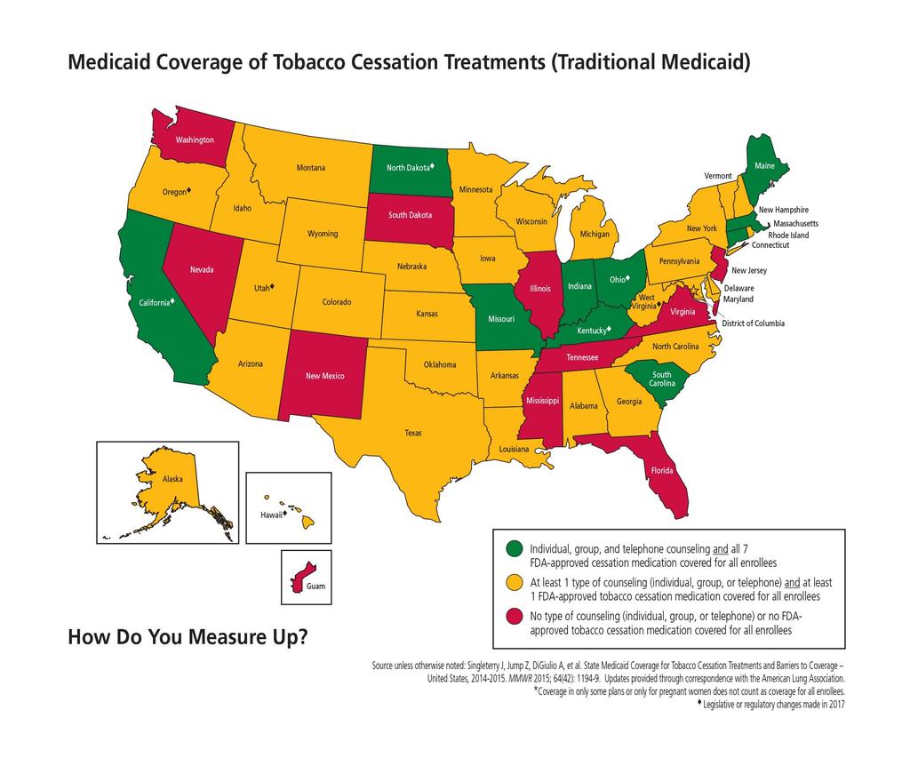 How Does Tobacco Cessation Coverage Vary by State? Medicaid cessation benefits vary significantly by state, and even within states, by plan.