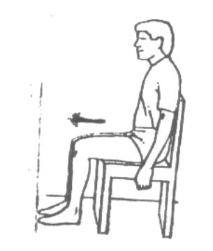 Bend your knee providing resistance with the underneath leg. Using block in front of foot Sit in a chair bend your knee as far as possible.