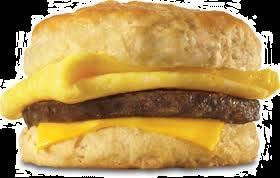 Think of a healthier alternative Breakfast sandwich: Sausage, egg, and cheese on a biscuit