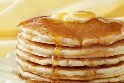 Think of a healthier alternative At Home: 3 pancakes w/ 1 T butter & 1 T syrup, 3 slices bacon