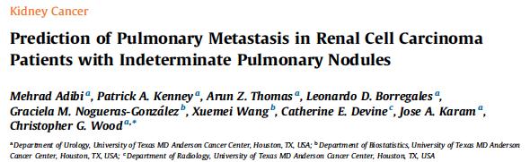 Most common site of metastasis in pt with RCC is the lung (45-75%) Indeterminate pulmonary nodules (IPN): 1mm-2cm round pulmonary opacity that may be