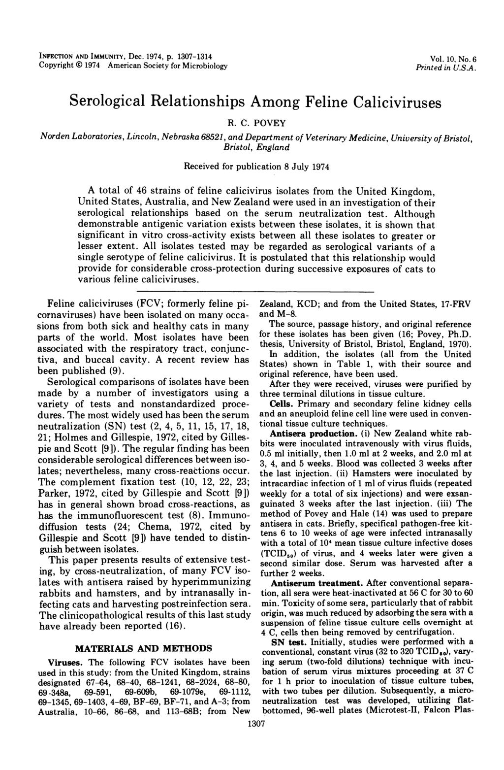 INFECTION AND IMMUNITY, Dec. 1974, p. 137-1314 Co