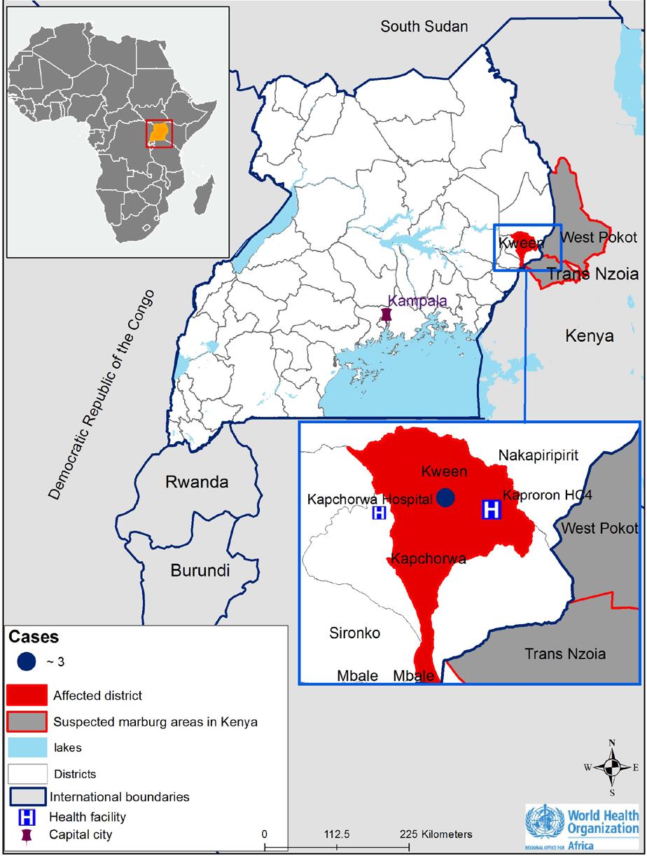 Marburg virus disease Uganda 3 Cases 3 100% Deaths CFR EVENT DESCRIPTION The outbreak of Marburg virus disease (MVD) in Uganda appears to be under control.