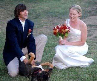 O Teese the dog, who belongs to Megan and Scott, was also a member of the wedding party.