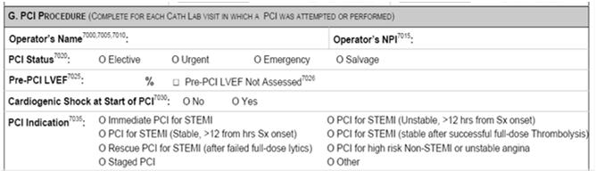 Proportion of Patients with Death, Emergency CABG, Stroke or Repeat Target Vessel Revascularization Section G PCI Procedure Seq#7020 (PCI Status) & Seq#7035 (PCI Indication) 47yo male c/o midsternal