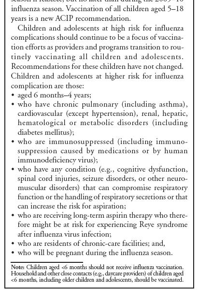 Influenza vaccination recommendations
