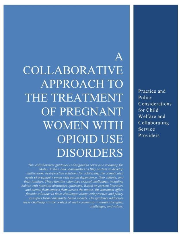 National Work Group: A Collaborative Approach Document provides guidance on: Policy considerations that guide practice for professionals working with opioid dependent women, their