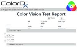 2015 Extended color vision testing evaluates the integrity of the afferent visual sensory system Examination methods determine the severity and axis of the defect: Farnsworth D-15* or D-100