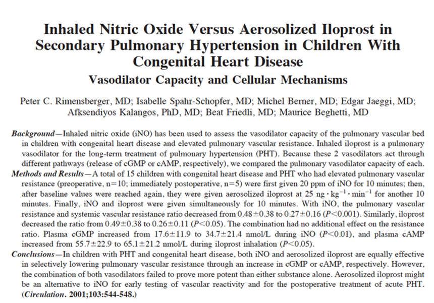 15 children 5 post-op CHD 1 pre-op Equivalent potency Conclusion: In medical setting with limited access to the nitric