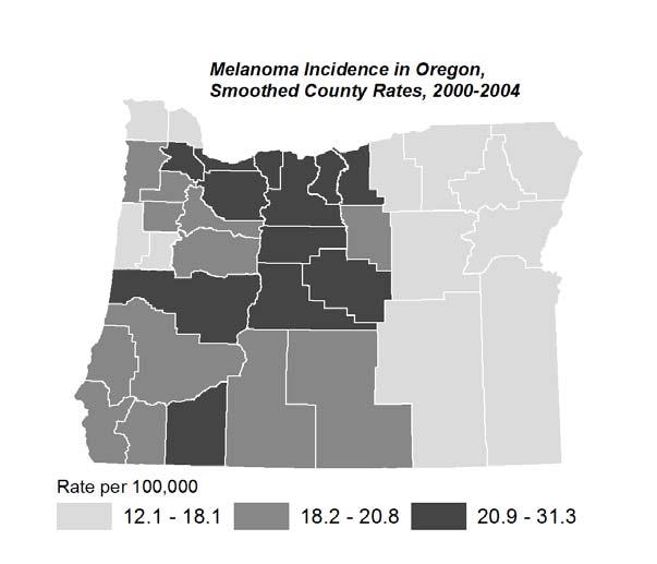 Analyst s Angle Catherine Riddell, Joan Pliska, CTR, and Alyssa Elting Melanoma Incidence in Oregon "Smoothing" rates in sparsely populated areas, by borrowing data from neighboring counties, allows