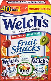 Welch's Fruit Snacks Fruit Snacks Combo Pack Fruit Punch/island Fruits 36 Oz Nutrition Facts Serving Size 1 Pouch Servings Per Container 40 Amount Per Serving Calories 80 Calories from Fat 0 % Daily