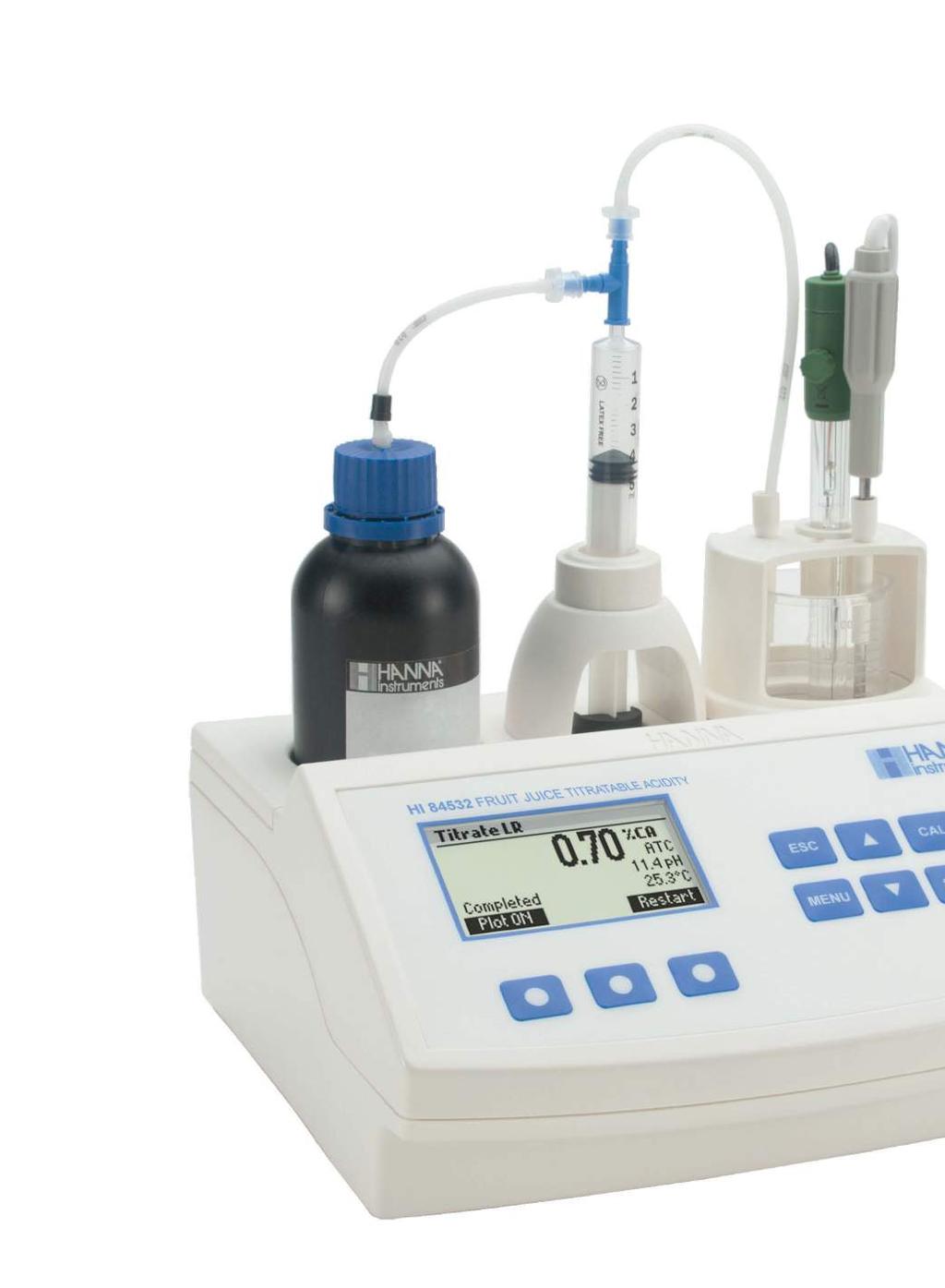 ph/mv M eter In addition to automatic titration, the HI 84532 can also be used as a ph/mv meter. Log-on-Demand Log data up to 400 samples (200 for titration; 200 for ph/mv).