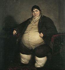 Britain s first obese man EXHIBITION. Mr. DANIEL LAMBERT, of Leicester, the greatest Curiosity in the World, who, at the age of 36, weighs upwards of FIFTY STONE. Mr. Lambert will see Company at his House, No.