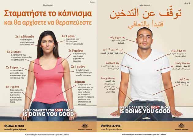 GLOBAL PROGRESS REPORT Advertisements from the "Health Benefits" campaign. Commonwealth of Australia.